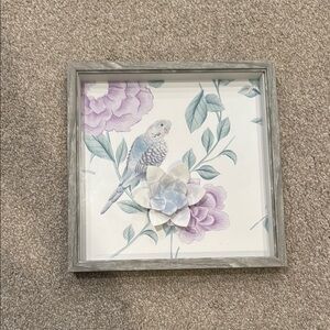 Floral Bird Wall Art in Gray Frame